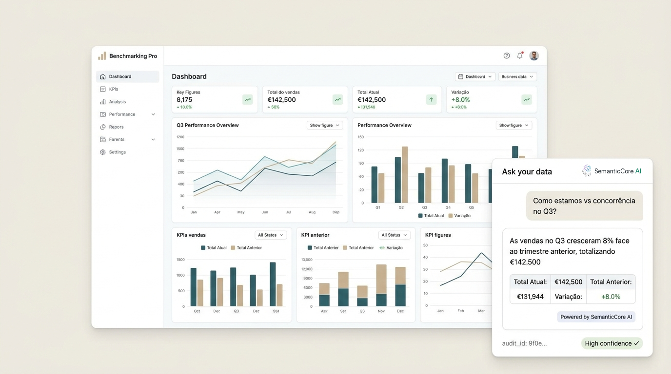 Widget SemanticCore AI embebido num dashboard de cliente